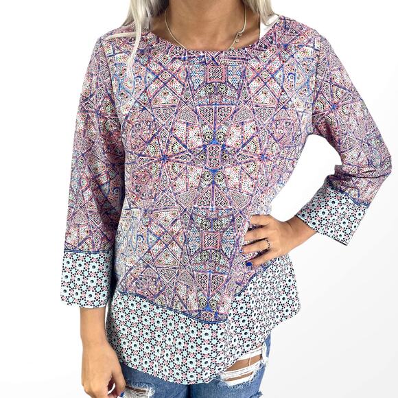 ARTISAN NY Floral Abstract Geometric Boho Paisley Print Style Blouse - Picture 1 of 12